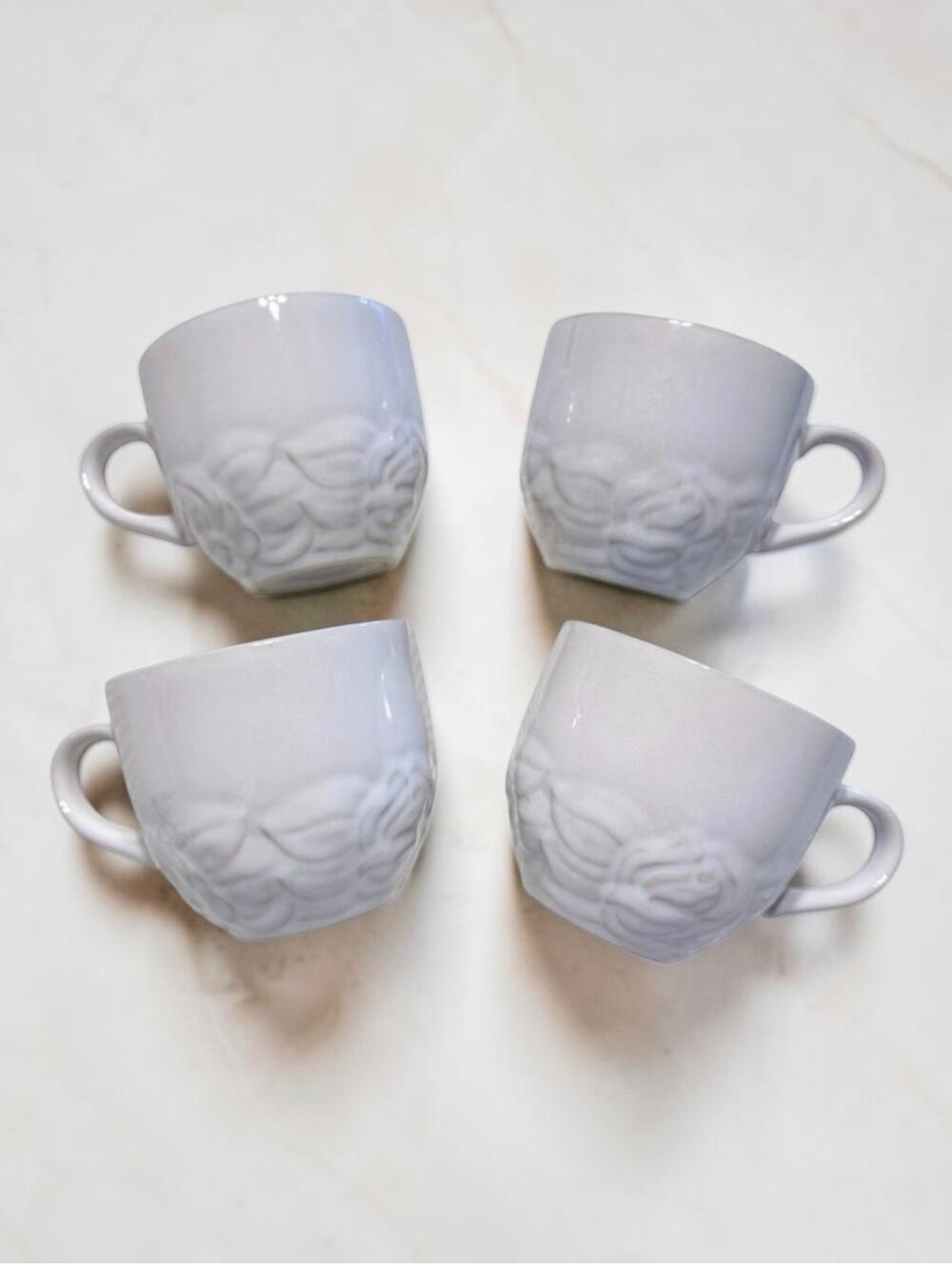 VTG Christian Dior Coffee Mugs Set of 4 French Country Rose Oyster 90s Retired
